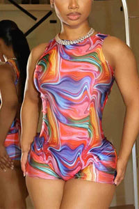 Comfortable, multi-color romper. Stretch material